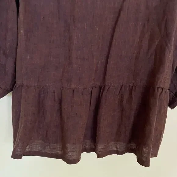Poetry Brown Linen Peplum Button Down Top - Picture 6 of 10